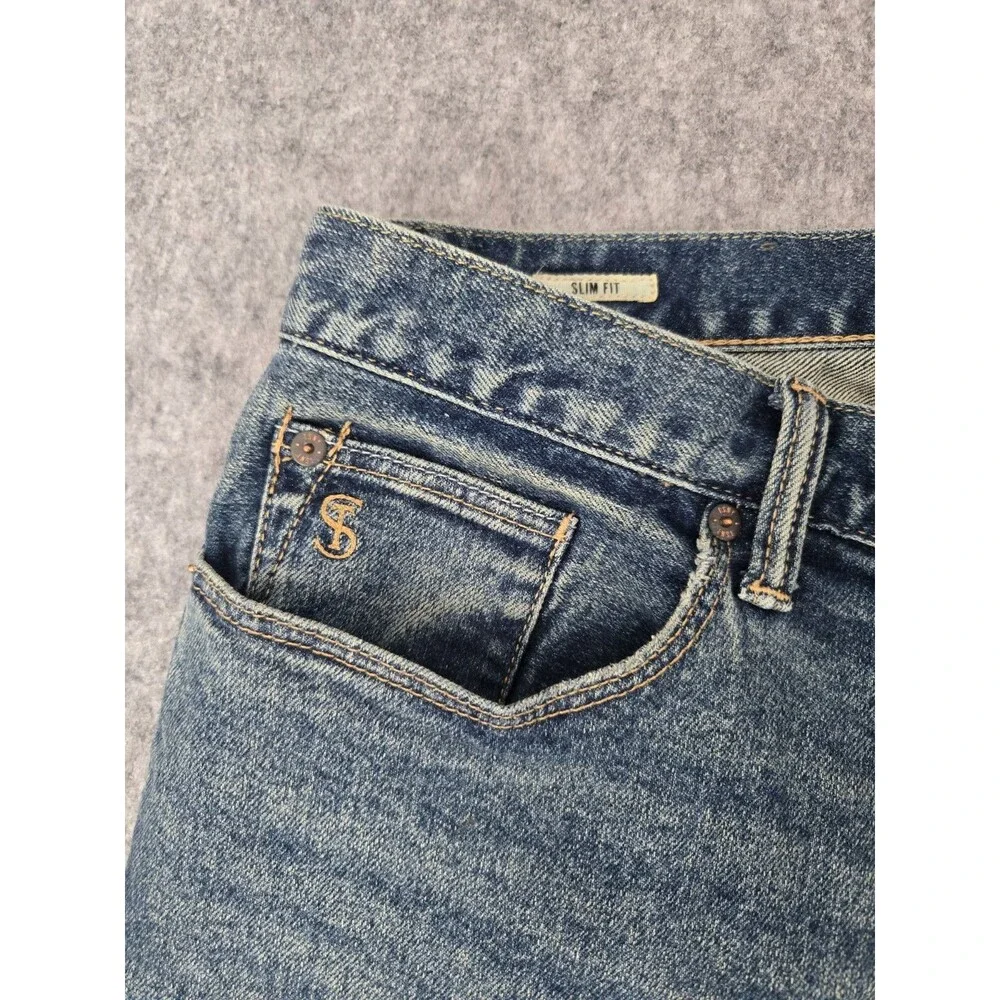 Todd Snyder Jeans 34x31 Slim Blue Medium Wash Denim Stretch 5 Pocket Whiskering